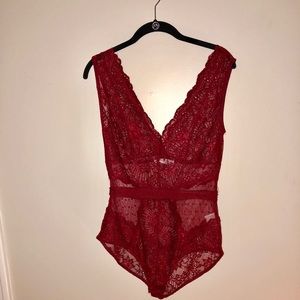 Dark Red Lace Bodysuit